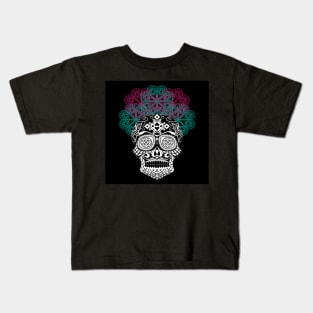 deadly catrina in floral crown ecopop pattern Kids T-Shirt